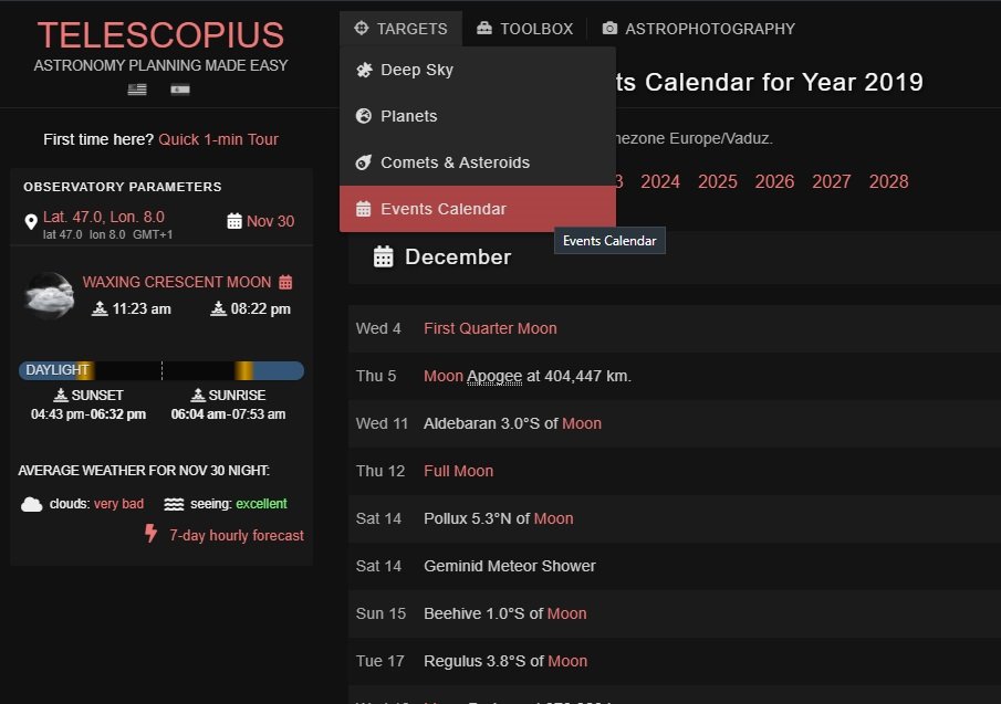 Telescopius.com - Events Calendar